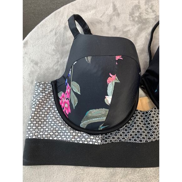 Swim by Cacique Swim Top Black Multi Floral Bikini Underwire Support Size 42DD - Picture 4 of 9